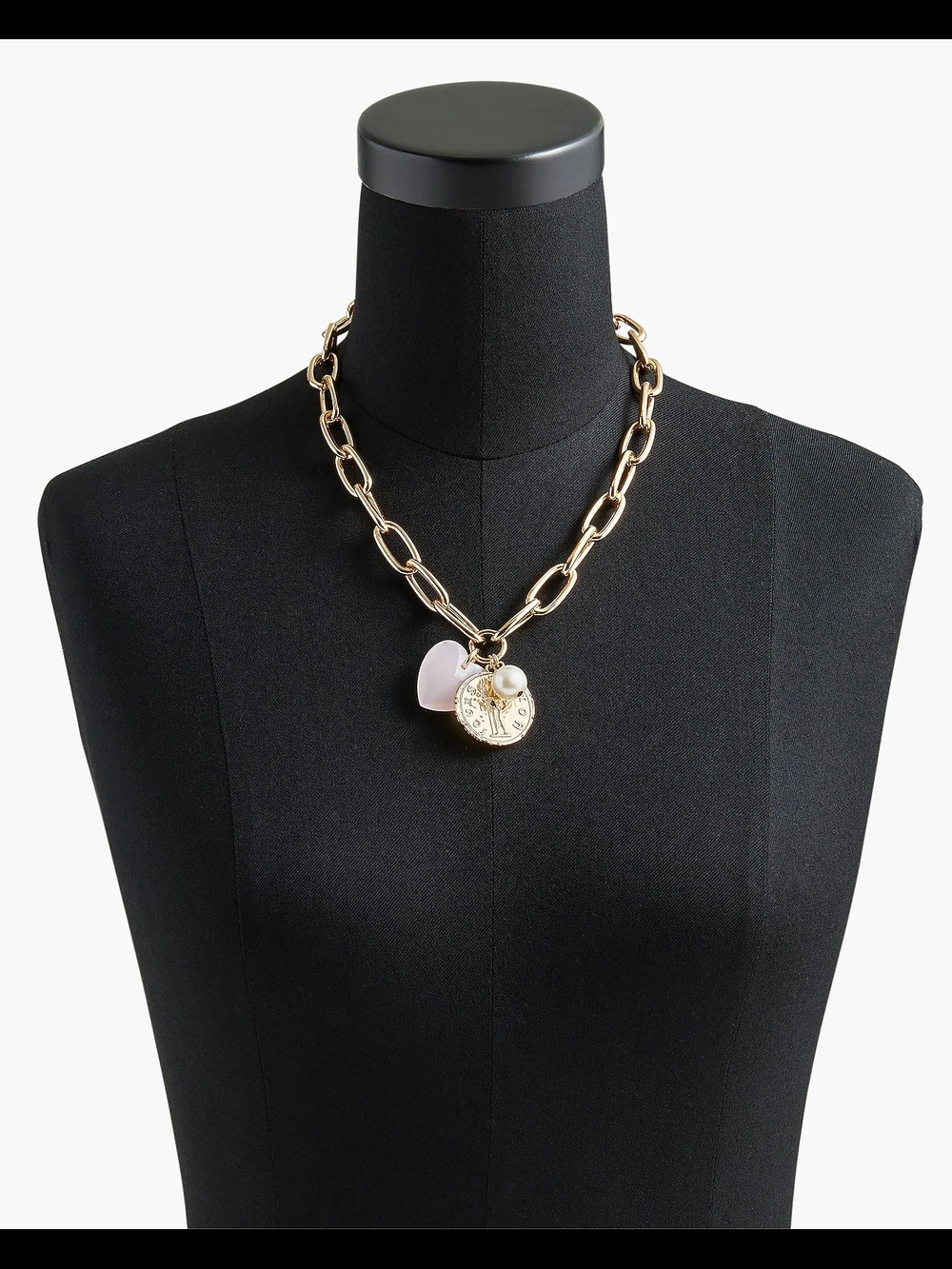 J.Crew Puffy Heart, Coin & Pearl Charm Chain Necklace, Gold/ Pink, White - Picture 2 of 5